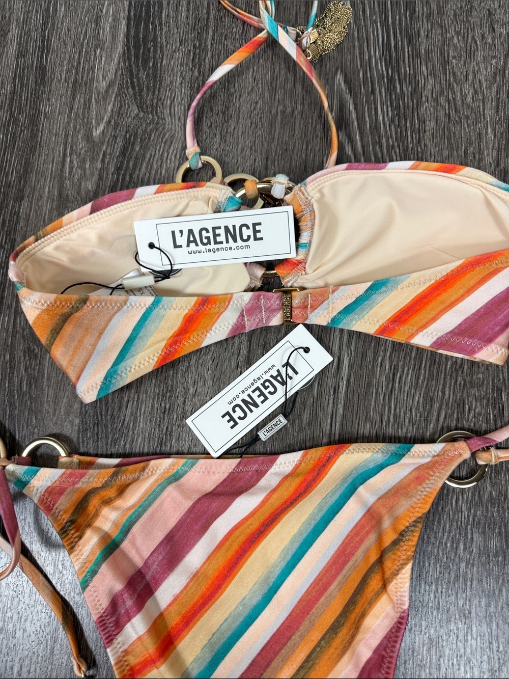 L’AGENCE Krysta Halter Bikini Top and Britt Tie Bikini Bottom Watercolor Stripe - Picture 13 of 13